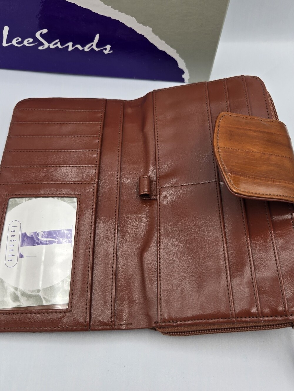 Lee Sands Brown Tan Genuine Eelskin Continental Wallet Vintage Clutch - Picture 7 of 14